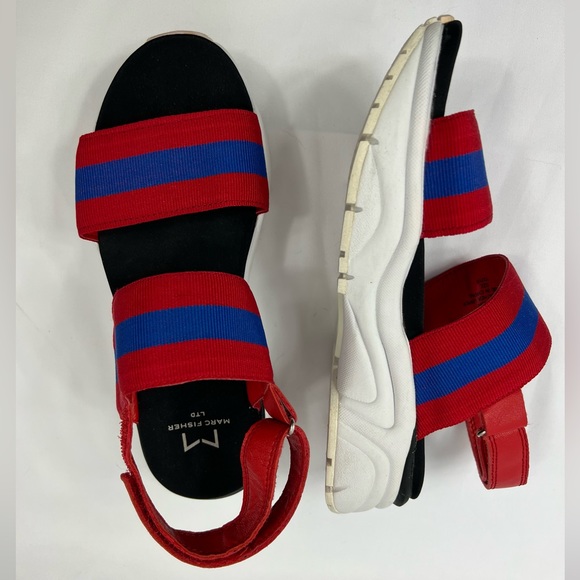 MARC FISHER Nelson Platform Blue Red Striped Nautical Summer Sandal Size 5M - Picture 3 of 6